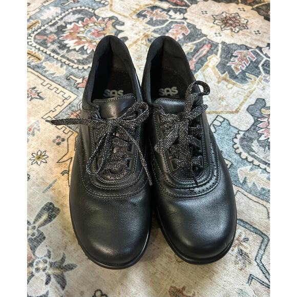 SAS Comfort Walking Shoes Black Leather slip on Supportive Sneakers - Picture 5 of 13